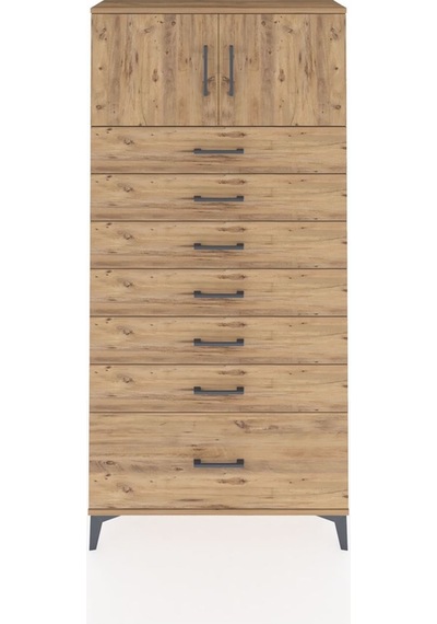 Arges Dolap Tek Raflı 7 Çekmeceli 2 Kapaklı 88x30x182 Çam-çam Çam