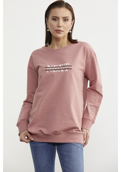 Sıfır Yaka Oversize Sweatshirt - Gül Kurusu Gülkurusu