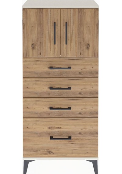Arges Dolap Tek Raflı 4 Çekmeceli 2 Kapaklı 60x30x134 Aytaşı-çam Aytaşı