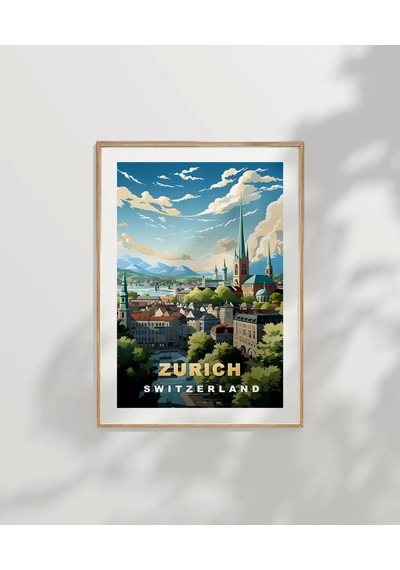 Çerçevesiz Poster Zürih İsviçre Şehir Manzarası