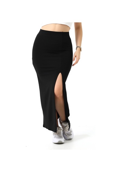 Gugus Kadın Deri N Yırtmaçlı Maxi Boy Kışlık Etek 92 Cm siyah