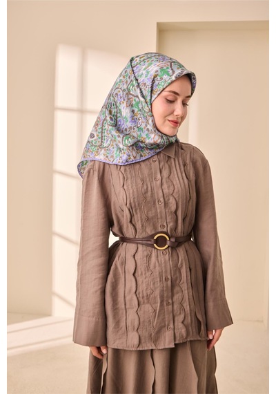Silk Home Twill İpek Eşarp 11478-36 Bebe Mavi, Eflatun, Patina Yeşili
