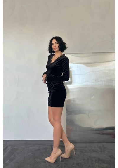 Modayakamoz Eyesof Siyah Yaka Ve Kol Dantelli Mini Elbise Çok renkli