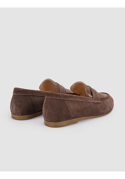Hakiki Deri Kahverengi Süet Kadın Loafer Kahverengi