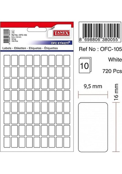 Tanex Etiket Ofc-111 Beyaz 19x23 Mm 10 Lu - 2 Paket Beyaz