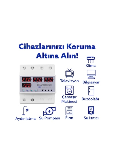 Tomzn Otomatik Faz Seçici ve Yüksek Alçak Voltaj Akım Koruma Rölesi 220V 100A