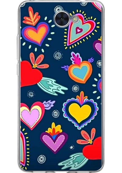 Huawei Y7 İle Uyumlu 1mm Slim Fit Retro Renkler 3 Baskılı Şeffaf Kılıf Şeffaf