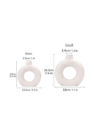 Beyaz Donut Seramik Vazo 2'li Set Modern Ev Dekorasyonu İçin, Yuvarlak Mat Vazolar Pampa Çimi İçin, Nötr Boho İskan Diğer