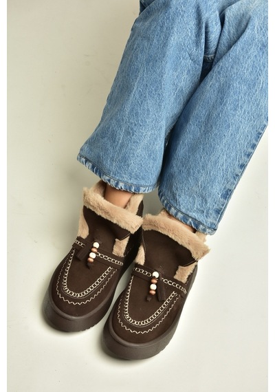 Fox Shoes Z357183561 Kahverengi Hakiki Deri Süet Kürklü Kadın Bot
