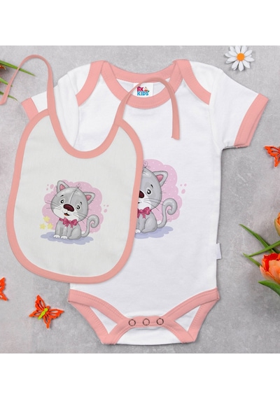 Bk Kids Sevimli Köpek Tasarımlı Pembe Bebek Body Zıbın Ve Mama Ön Çok Renkli