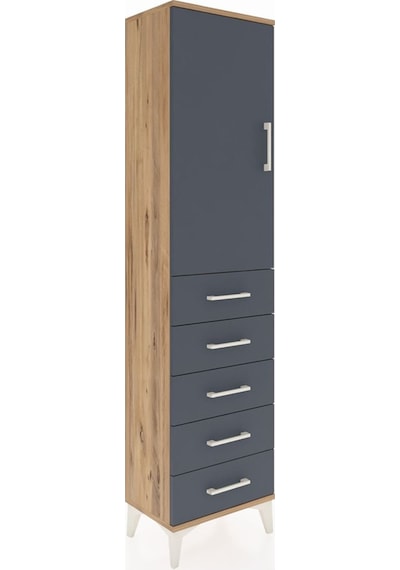 Arges Dolap 2 Raflı 5 Çekmeceli Tek Kapaklı 44x30x182 Çam-ant... Çam