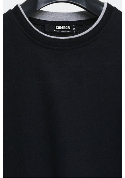 Comeor Erkek Siyah Çift Bisiklet Yaka Standart Rahat Kesim Sweatshirt 001
