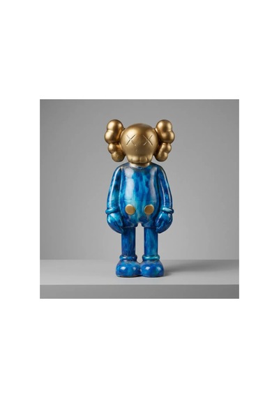 Kaw Tarzı Mavi-gold X Gözlü El Boyaması Dekoratif Figür Heykel 26 Cm