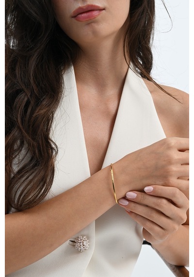 925 Ayar Gümüş Altın Yaldızlı Kilidi Zirkon Taşlı Lades Bilezik Barcode Rose Gold - Gümüş 925 Ayar Gümüş Altın Yaldızlı Kilidi Zirkon Taşlı Lades Bilezik Barcode Rose Gold - Gümüş