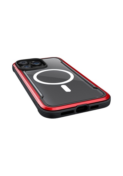 Apple Uyumlu iPhone 15 Pro Max Kılıf Magsafe Airbagli Raptic Shield Serisi Şeffaf Arka Yüzey Kapak Kırmızı Kırmızı