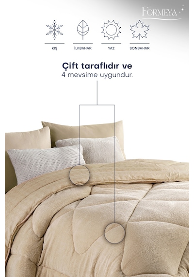 Formeya Battal Boy Lüx Bej Rengi Welsoft Yorgan Çift Taraflı Bej