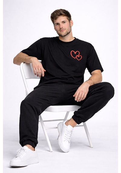 Sevgili Kombini Kalp Baskılı Oversize Çift Tişört Unisex Uyumlu P Bej