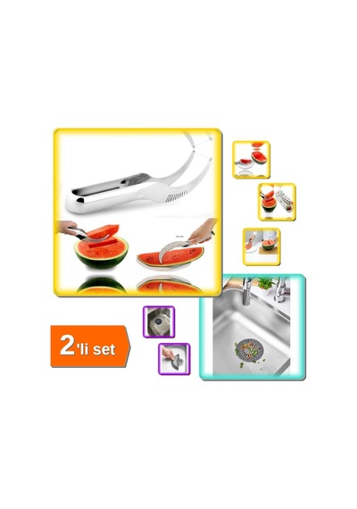 Pratik Karpuz Dilimleyici + Yuvarlak Süzgeçli Silikon Gider Süzgeci 2li Set - Plx872 Diğer