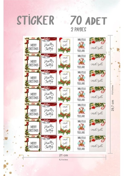 Yeni Yıl Yılbaşı Happy New Year Etiket 70 Adet Tabaka Şeklinde St