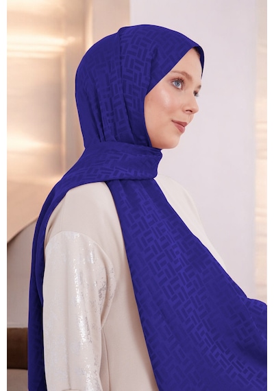 Kadın Dikdörtgen Desen Tesettür Blue Jakar Şal Saks Saks