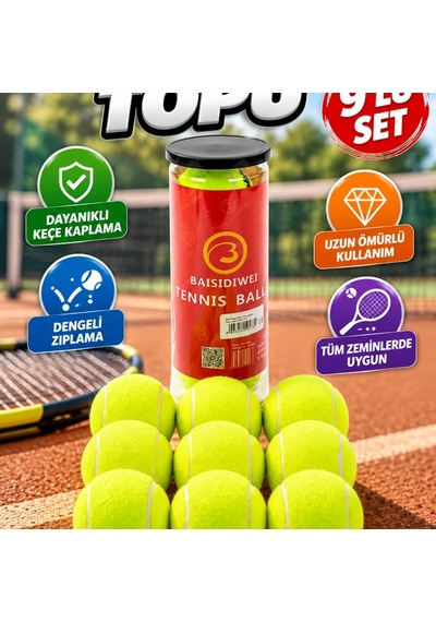 9 Lu Tenis Topu Seti Keçe Kaplamalı Dayanıklı Ve Dengeli Zıplama
