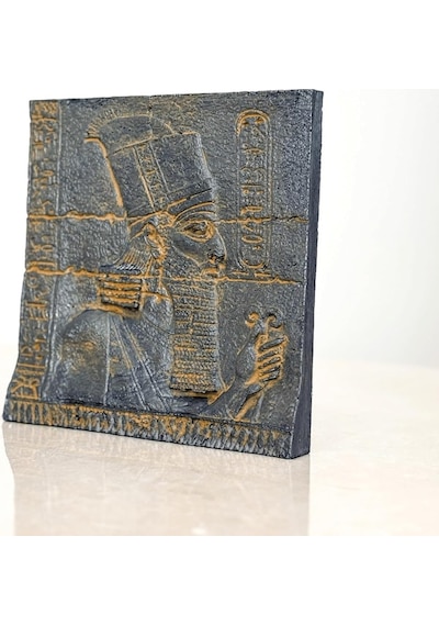 Anunnaki Plaka Rölyefi - Antik Sümer Mitolojisi - Mezopotamya Arkeolojik Replika - Tarihi Dekoratif Kabartma Taş Gri Diğer