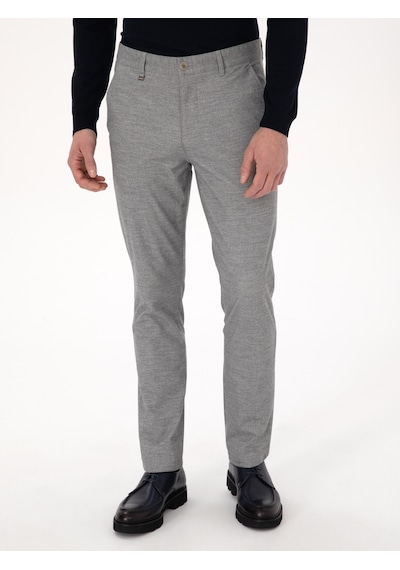 Cacharel Gri Slim Fit Mikro Desenli Pamuk Karışımlı Kanvas Pantolon