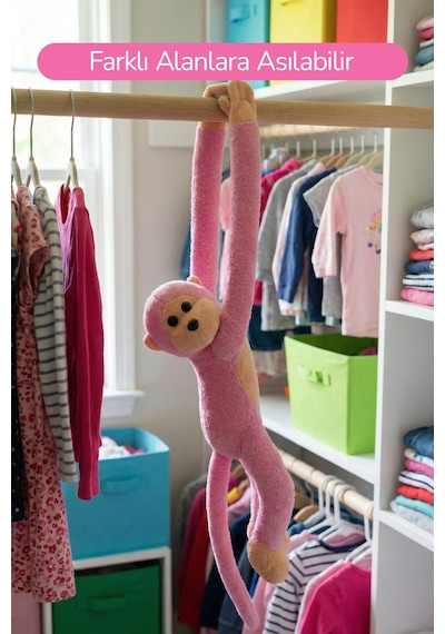 Elleri Yapışan Oyun Ve Uyku Arkadaşı Peluş Maymun Pembe Pembe