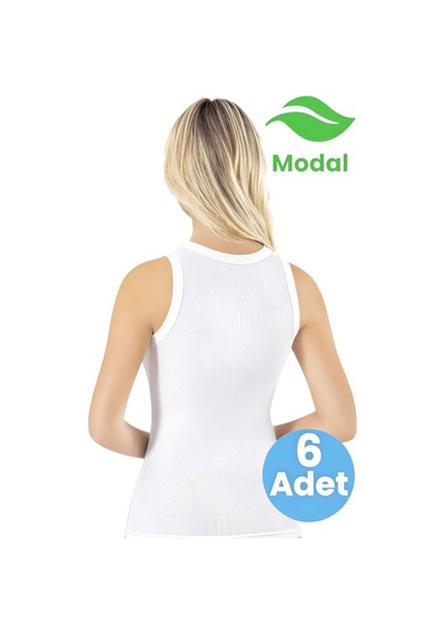 Tezzgelsin Kadın 6'lı Kabartma Baskılı Kaşkorse Modal Atlet Beyaz
