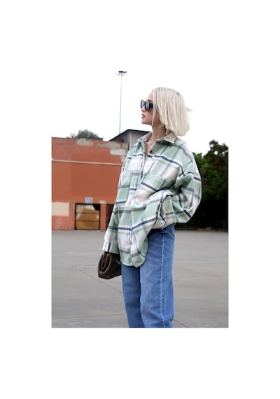 Madmext Su Yeşili Oversize Kadın Oduncu Gömlek Mg1589 Suyeşili