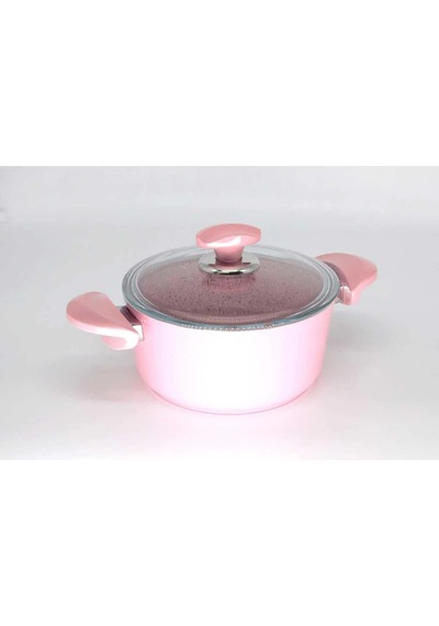 3110 - 2 Parça - Bio Granit - 28x13 Cm 6,95 Litre - Ptfe Ve Pfoa Içermeyen Derin Tencere Pembe Renk Pembe