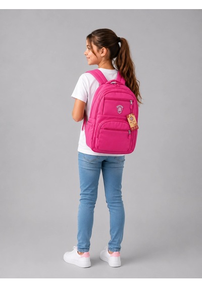 Pembe Sade Görünüm Unisex Ortaokul Ve Lise Okul Çantası Suya Dayanıklı, Ortopedik, 5 Zincir+laptop B