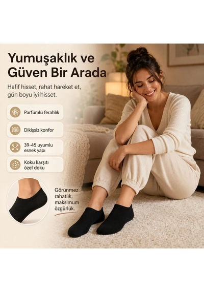Genel Erkek Patik Çorap 6 Lı Siyah Beyaz Lacivert 39-44 Yüksek Pamuklu Dikişsiz Koku Siyah 6'lı / 39-44