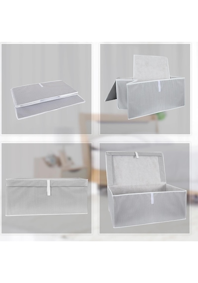 Çok Amaçlı Düzenleyici Kapaklı Sandık Tipi Kutu Hurç Organizer 3 Lü Set Gri, Mega Plus 70 X 40