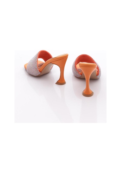 Dgn 8021 Kadin Silver Taşli Topuklu Terlik Orange