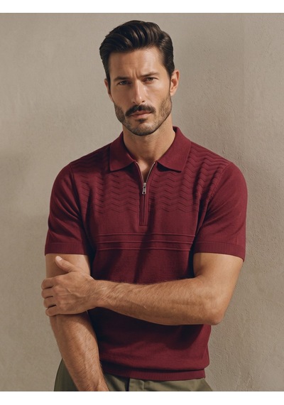 Maccali Erkek Bordo Triko Polo Yaka Tişört