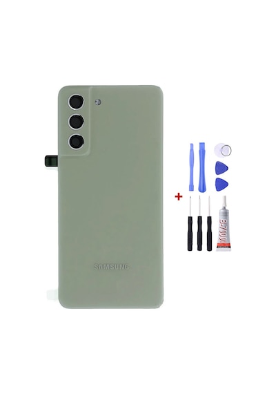 Samsung S21 Fe Yeşil Uyumlu Arka Cam Kapak Pil Kapağı Tamir Set B7000 Set Yeşil