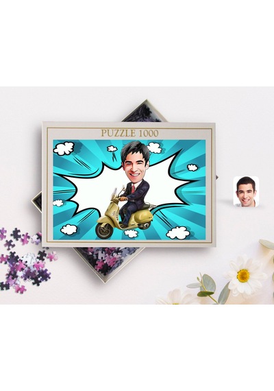 Bk Gift Kişiye Özel Erkek Motorcu Karikatürlü 1000 Parça Profesyonel Puzzle-3