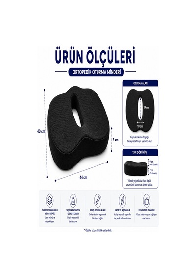 Ortopedik Oturma Minderi Kuyruk Sokumu Destek Minderi Uzun Süreli Oturuşlar İçin Ergonomik Ofis Ve Siyah