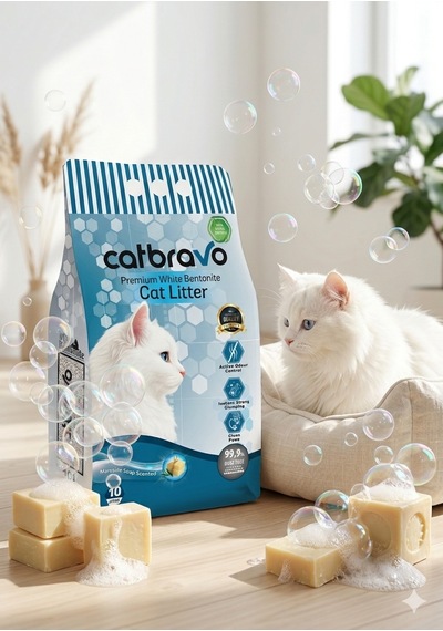 Catbravo Doğal Bentonite- Süper Topaklanan Marsilya Sabun Kokulu Kedi Kumu 10 Lt