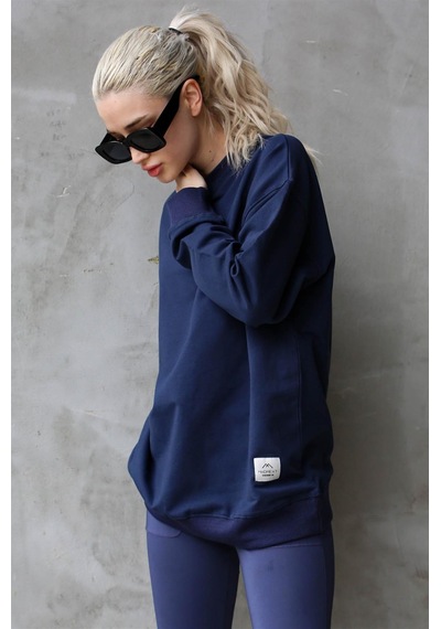 Madmext Lacivert Basic Oversize Kadın Sweatshirt Mg1686 Lacivert