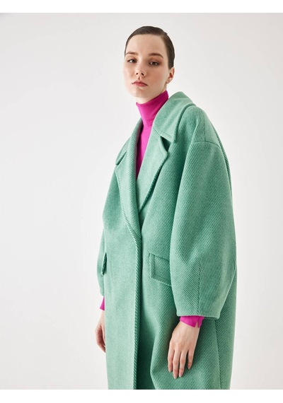Kol Detaylı Yeşil Çizgili Oversize Kaşe Kaban 001