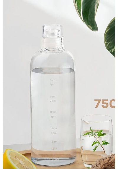 Borosilikat Cam Matara 750 Ml Su İçme Saatli Dereceli Matara Suluk Diğer