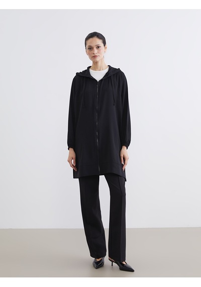 Lcw Modest Siyah Kapüşonlu Oversize Kadın Tunik