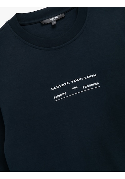 Koton Uzun Kollu Pamuklu Bisiklet Yaka Baskılı Sweatshirt Lacivert 6wam70038mk Lacivert