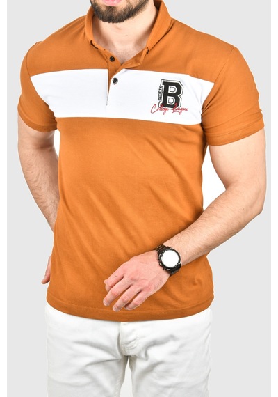 Deepsea Erkek Taba Slim Fit Nefes Alan Pamuklu Kumaş Dar Kesim Kıvrılmaz Yaka Polo Yaka Tişört 2503019 Taba