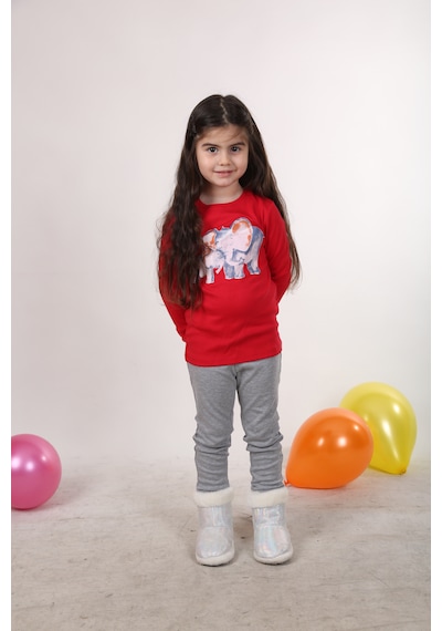 Teenyweenykids Fil Baskı Pijama Takımı Kırmızı