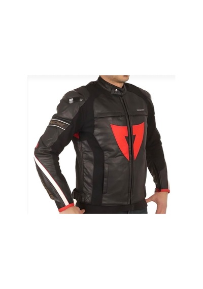 Venom D1 Motosiklet Montu Deri 4 Mevsim Leather Racing Mont Siyah-kırmızı