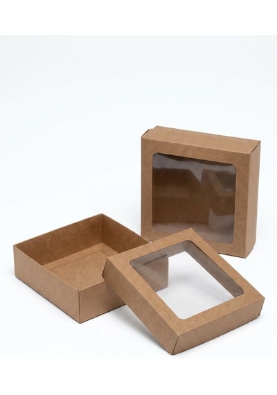 Pencereli Kraft Kutu, 10 Adet, 15x15x6 Cm Hediye Ve Kurabiye Kutusu, Karton Kargo Paketleme Kutusu Diğer