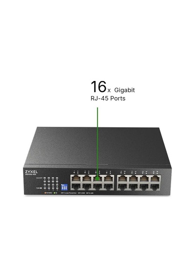 Zyxel Ağ Anahtarı 16 Bağlantı Noktası Yönetilmeyen Gigabit Gs1100-16s